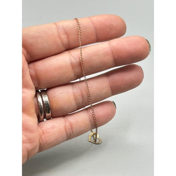 Thin 14K Gold Bracelet Sliding Heart Charm Yellow Gold Chain Vintage Jewelry - Picture 7 of 8